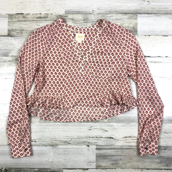 Anthropologie Pink Patterned Ruffle Top - Picture 1 of 6